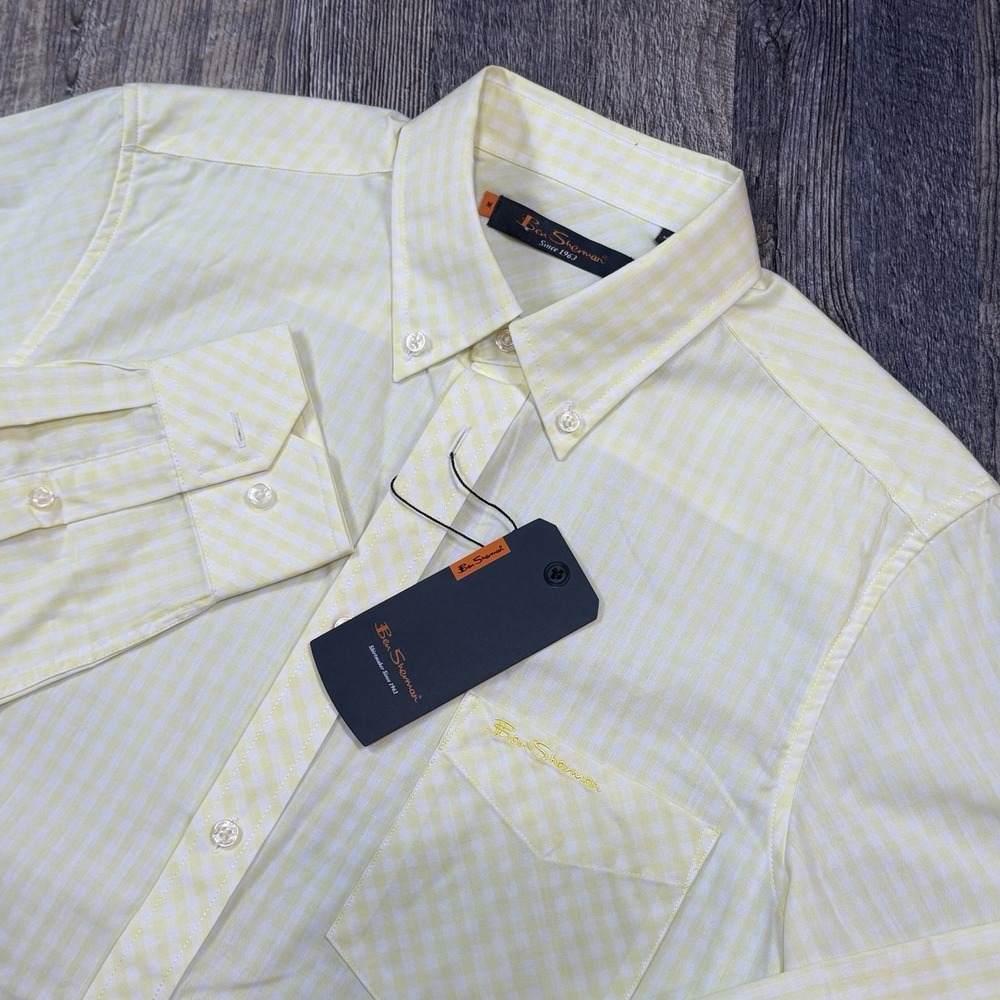 Ben Sherman Button Down Shirt Mens‎ Medium Yellow Gingham Check Long Sleeve NWT